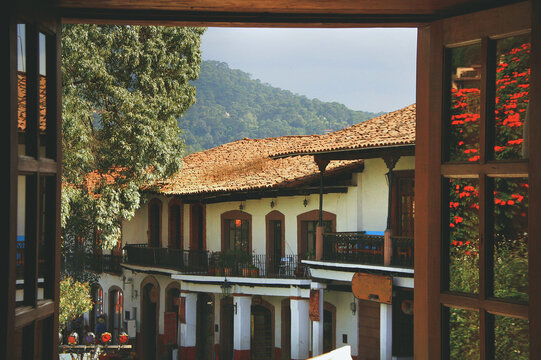 Looking out over colonial main square in Valle de Bravo, Mexico