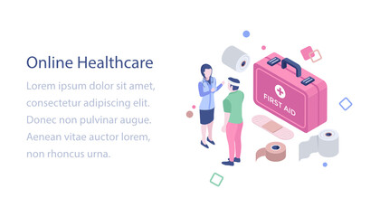 
Online healthcare isometric illustration design
