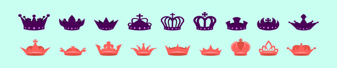 set of crown cartoon icon design template with various models. vector illustration isolated on blue background