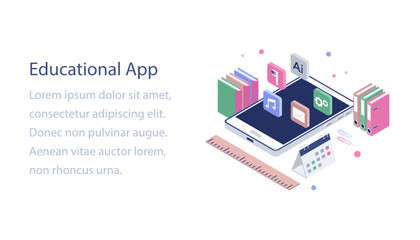 
E-educational apps isometric illustration 
