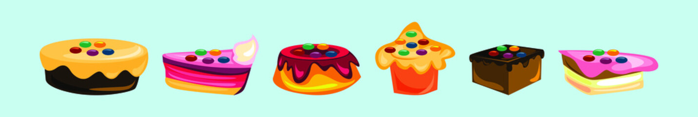 set of cakes cartoon icon design template with various models. vector illustration isolated on blue background