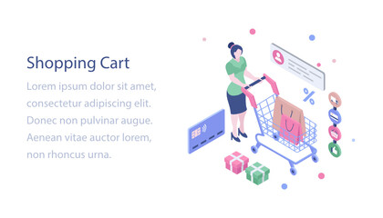 
Customer shopping cart isometric illustration 
