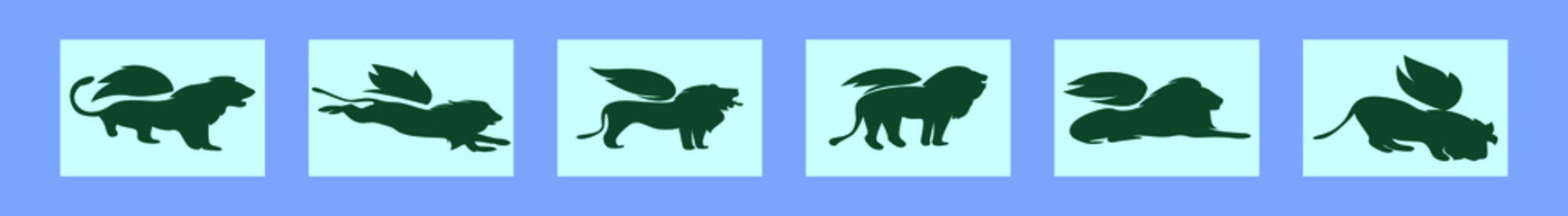 set of winged lion cartoon icon design template with various models. vector illustration isolated on blue background