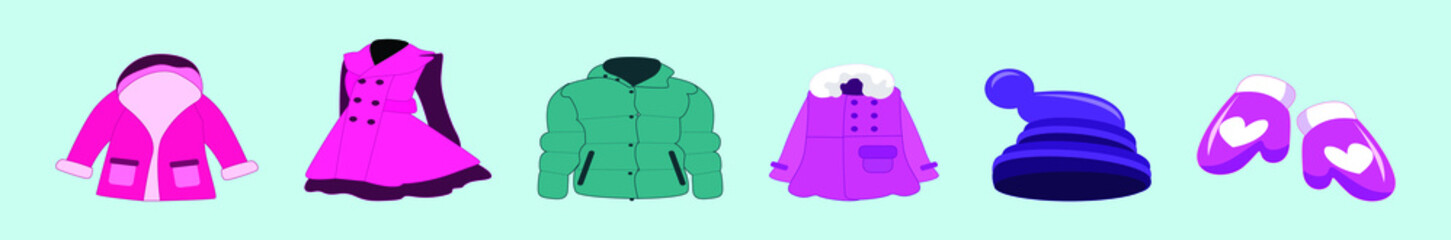 set of winter clothes cartoon icon design template with various models. vector illustration isolated on blue background