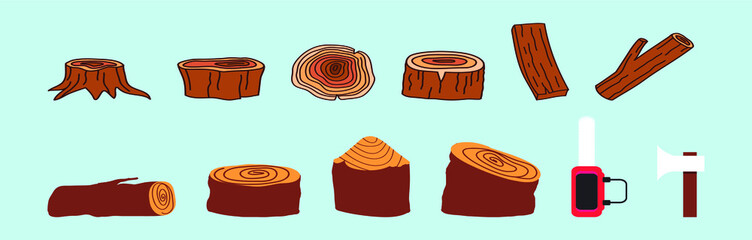 set of wood log cartoon icon design template with various models. vector illustration isolated on blue background