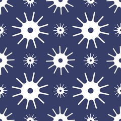 Vector seamless pattern with snowflakes on the dark blue background.