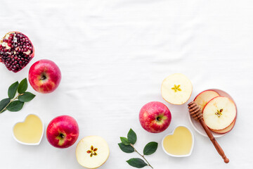 Apple feast day. Rosh Hashana jewish holiday concept - top view