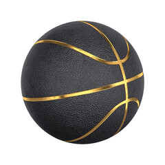 Black basketball with gold stripes isolated on a white background, 3D render