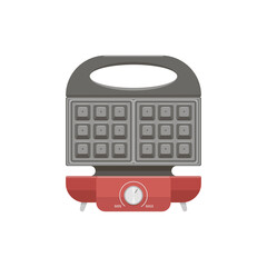 Vector image of an isolated red waffle iron. Flat graphics.
