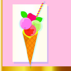 Ice cream in a waffle Cup with raspberries for websites instagram background for design
