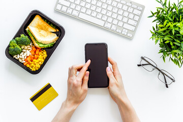 Food delivery online with mobile phone. Restaurant ordering
