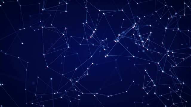 Global connection.Abstract looping animation.Lines connecting shining dots,stars.Abstract cosmic background.Internet and social media.Technological HUD background.Blue.