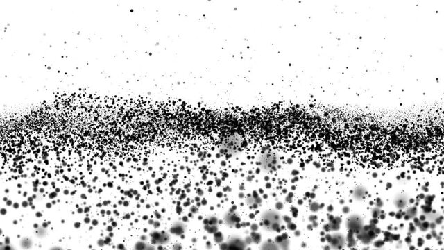 Abstract monochrome background with particles that move in waves in space.