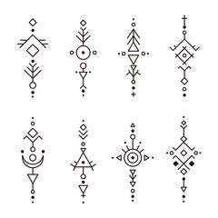 Set of vector isolated ethnic ornamets consist of lines and geometric figures. Black color.