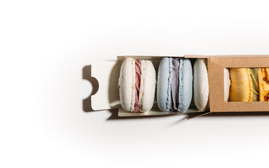 macarons in a box on a white background 