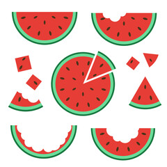 Vector set of isolated watermelon slices. Flat graphics.