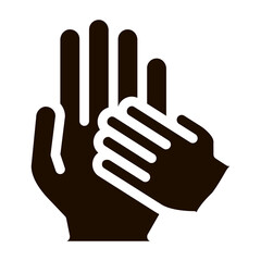 Child Volunteers Support Vector Icon. Volunteers Support, Charitable Organizations, Adoption Childship Little Hand On Big Pictogram. Blood Donor Contour Illustration