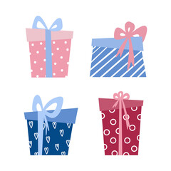 Vector set of isolated gift boxes. Flat graphics.