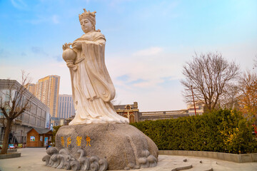 Mazu is a Chinese sea goddess,  adjacent to Tianhou Temple at Guwenhua Jie street in Tianjin, China