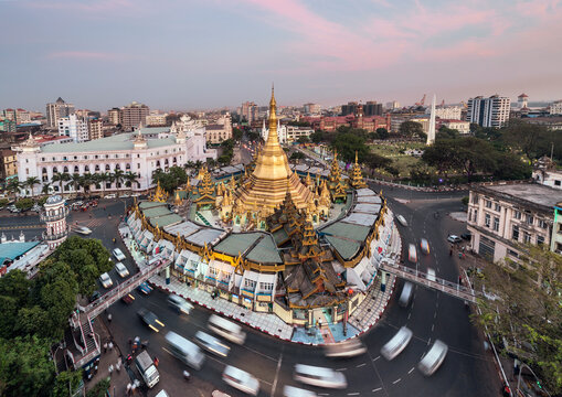 Yangon skyline with Sule pagoda in foreground