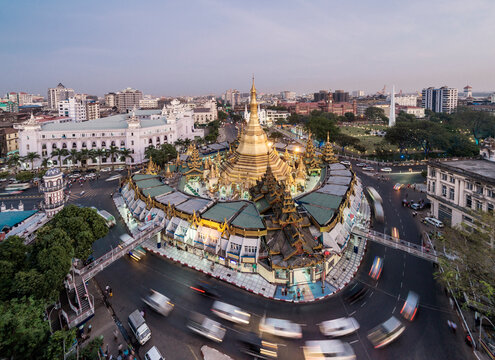 Yangon skyline with Sule pagoda in foreground