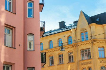 Fototapeta na wymiar Colorful houses in Stockholm