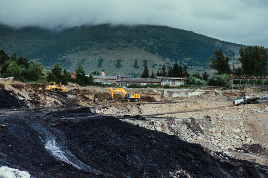Coal mine with mountain background
