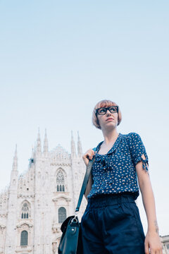 Fashionable Ginger Businesswoman in Milan . Italy