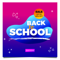 Back to school sale banner with pink and blue background