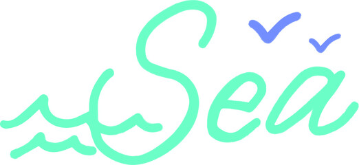 sea blue handwritten calligraphy isolated vector word