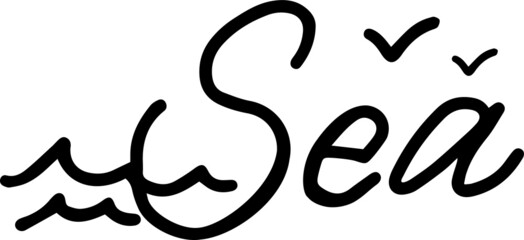 sea handwritten calligraphy isolated vector words black and white