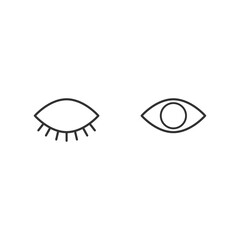 Obraz premium Eyes line icon. Close and open linear cartoon eye. Vector illustration isolated on white. Look and vision concept.