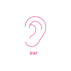 Ear line purple icon. Vector ear with inscription illustration isolated on white background