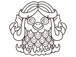日本の妖怪　あまびえ　疫病退散　ぬりえ