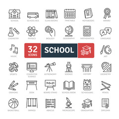 School Icons Pack. Thin line icons set. Flat icon collection set. Simple vector icons