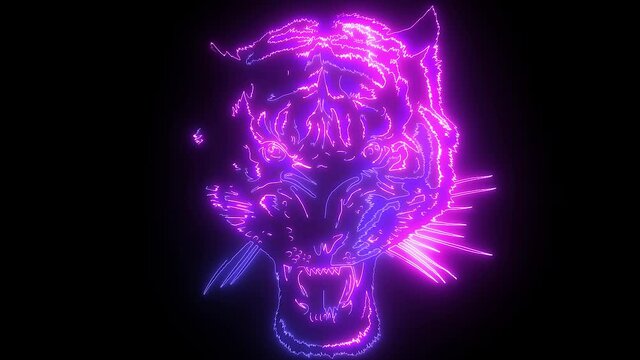 tiger head. digital neon video