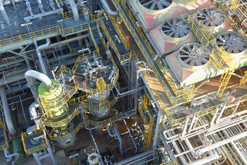 pipelines and buildings of a refinery - industrial plant for fuel production