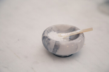 sea salt flakes in a nice presentation 
