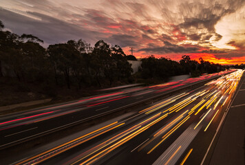 Sunset traffic on freeway