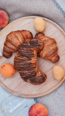 Scented delicious croissants on holiday on a picnic in nature