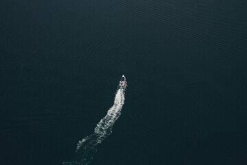 Arial shot of boat on water