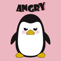 Penguin angry illustration. Pinguin anger bird vector illustration.