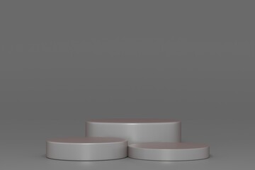 Step cylinder podiums grey background. Abstract pedestal scene with geometrical. Scene to show cosmetic products presentation. Mock up design empty space,Showcase,shopfront,display case