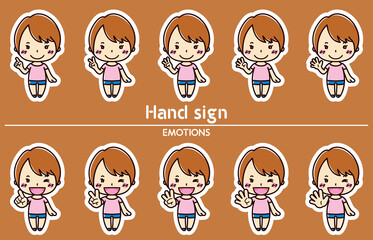 女性のハンドサインイラストセット