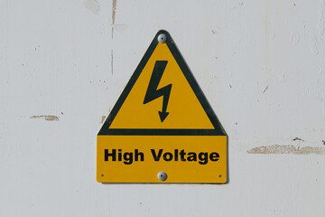High Voltage Sign over a White Background