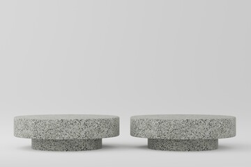 mosaic podiums on white background. Abstract minimal scene with geometrical. Scene to show cosmetic products presentation. Mock up design empty space. Showcase, shopfront, display case,3d render