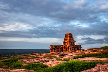 ancient stone temple isolated with dramatic sky in the morning from flat sky