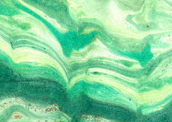 Texture of green and yellow watercolor spots on white paper