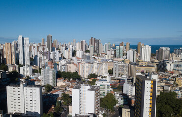 Fototapeta na wymiar Drone aerial view of cityscape of Salvador, Bahia, Brazil. Aerial view of buildings.