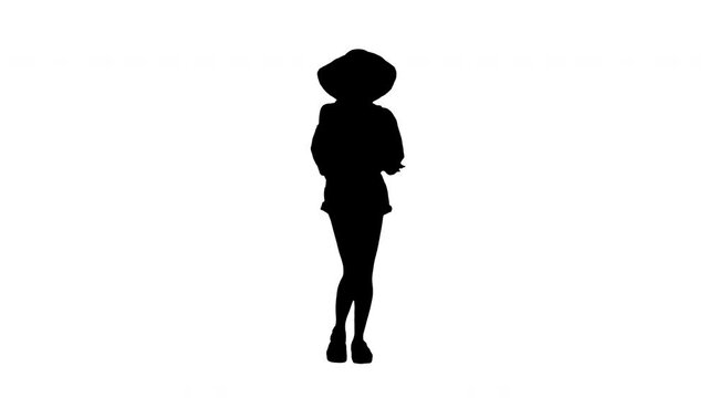 Cheerful african american girl in a straw hat dancing, Alpha Channel